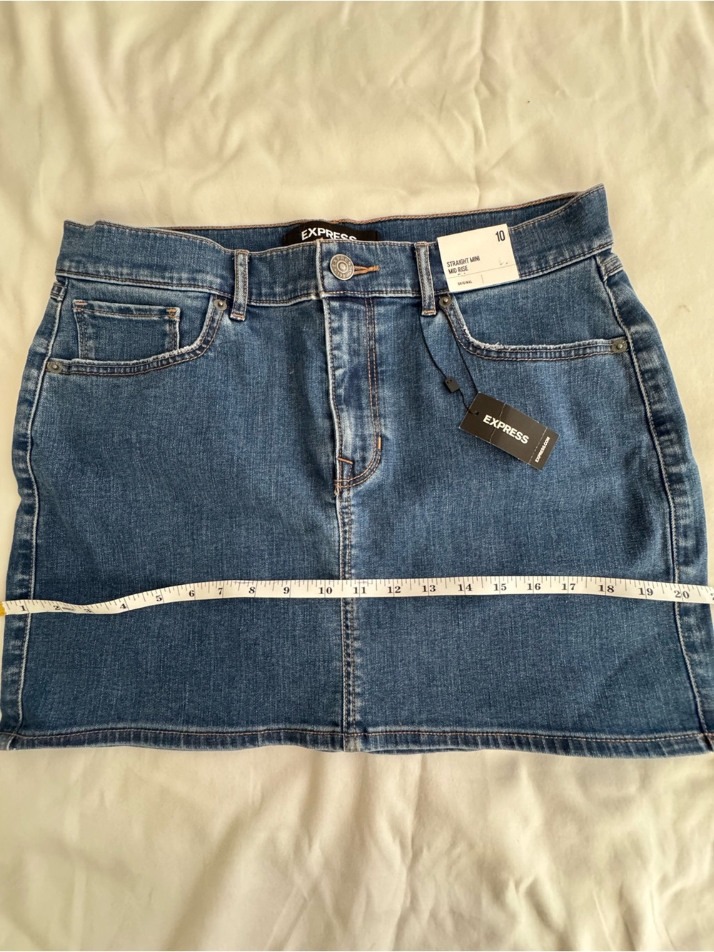Express Blue Denim Mini Skirt with Front Pockets
